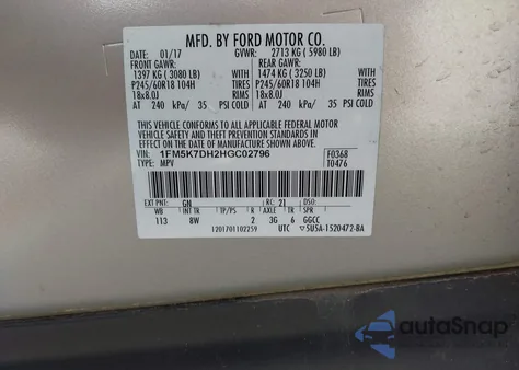 2017 Ford Explorer Xlt z USA, uszkodzony, nr VIN 1FM5K7DH2HGC02796